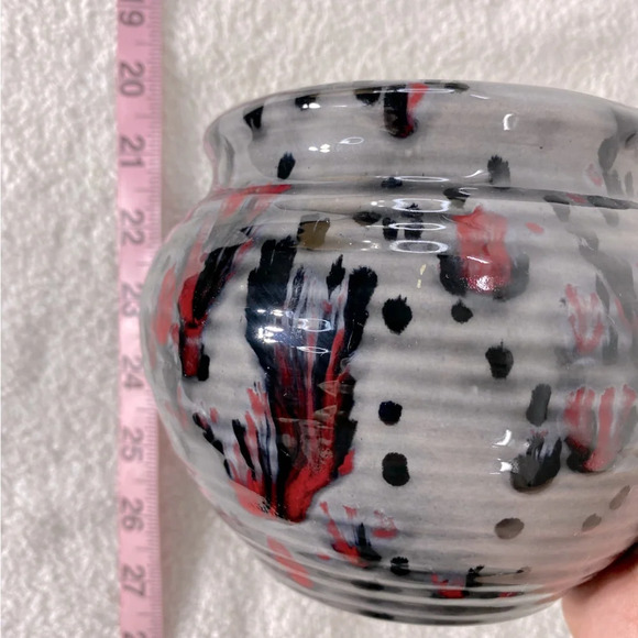 Vintage 1978 Ceramic  Pottery Grey Black Red Glaze Bowl Planter Vase - Picture 14 of 14